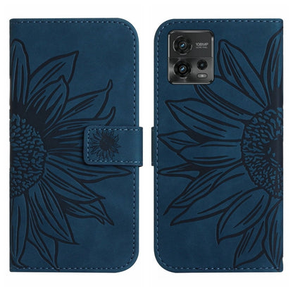 For Motorola Moto G72 5G Skin Feel Sun Flower Pattern Flip Leather Phone Case with Lanyard(Inky Blue) - Motorola Cases by buy2fix | Online Shopping UK | buy2fix