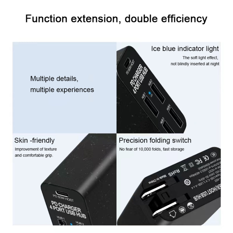 X83 65W Output USB-C / Type-C + 4 Ports USB HUB PD Charger, US Plug - USB Charger by buy2fix | Online Shopping UK | buy2fix