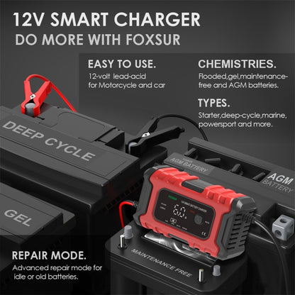 FOXSUR 6A 12V Motorcycle / Car Smart Battery Charger, Plug Type:AU Plug(Red) - In Car by FOXSUR | Online Shopping UK | buy2fix