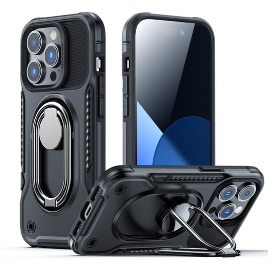 For iPhone 14 Plus JOYROOM PC + TPU Dual-layer Shockproof Phone Case with Rotating Holder(Black) - iPhone 14 Plus Cases by JOYROOM | Online Shopping UK | buy2fix