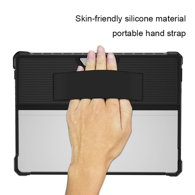 For Microsoft Surface Pro 9 Striped Hollow Tablet Case with Holder Cover and Shoulder Strap(Black) - Others by buy2fix | Online Shopping UK | buy2fix