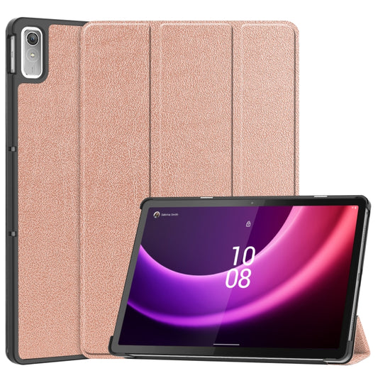 For Lenovo Tab P11 Gen 2 Custer Pure Color 3-Fold Holder Leather Smart Tablet Case(Rose Gold) - For Lenovo by buy2fix | Online Shopping UK | buy2fix