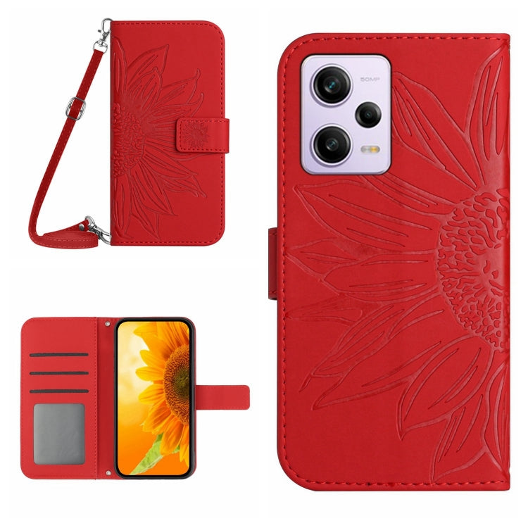 For Xiaomi Redmi Note 12 Pro+ China / Global / Note 12 Explorer Skin Feel Sun Flower Pattern Flip Leather Phone Case with Lanyard(Red) - Note 12 Pro+ Cases by buy2fix | Online Shopping UK | buy2fix