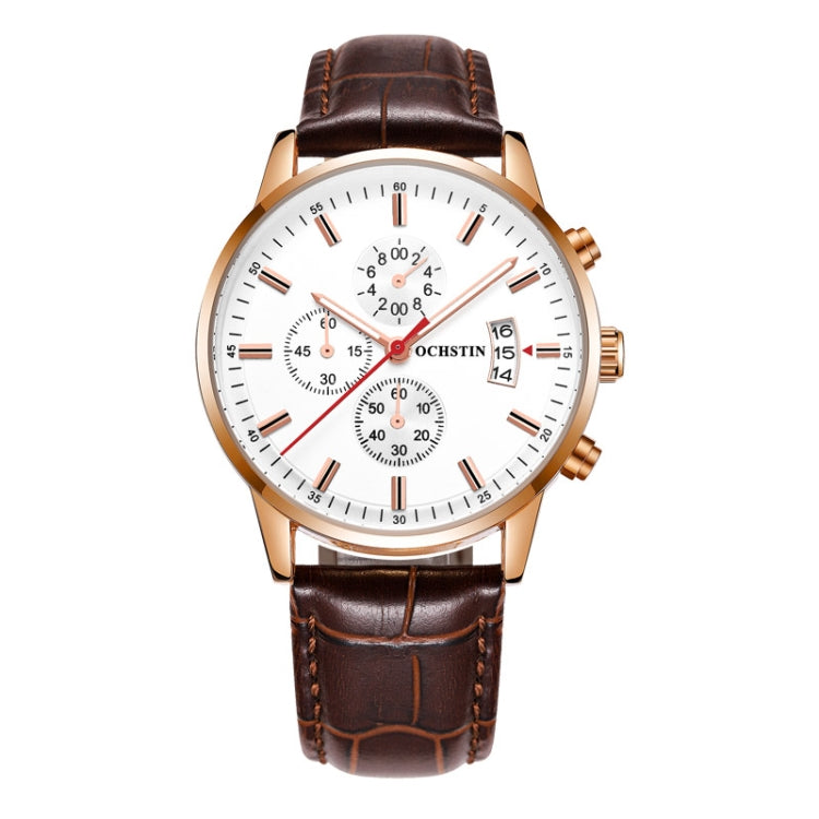 OCHSTIN 6084C Multifunctional Quartz Waterproof Luminous Men Leather Watch(Rose Gold Coffee) - Leather Strap Watches by OCHSTIN | Online Shopping UK | buy2fix