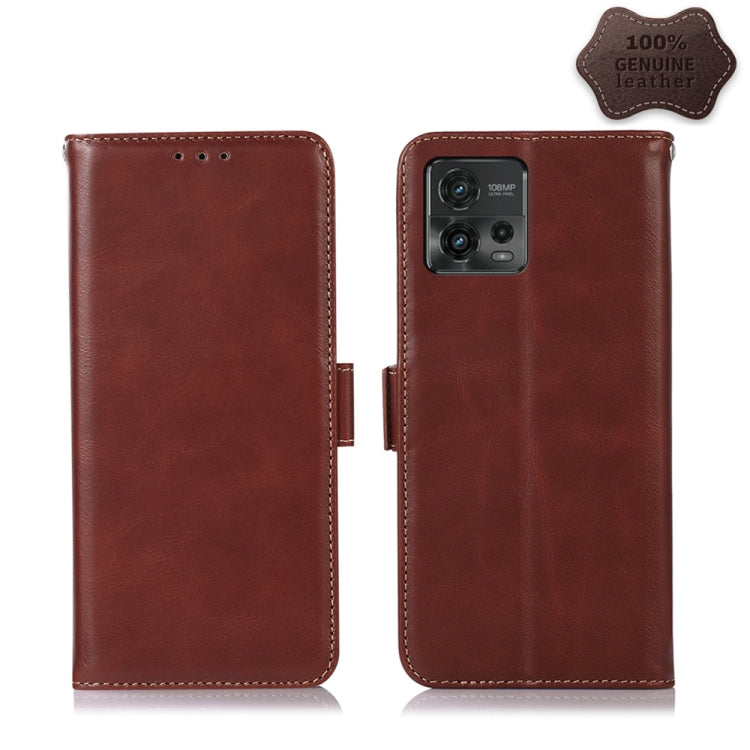 For Motorola Moto G72 Magnetic Crazy Horse Texture Genuine Leather RFID Phone Case(Brown) - Motorola Cases by buy2fix | Online Shopping UK | buy2fix