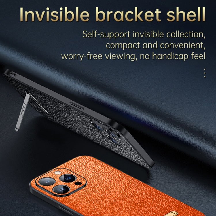 For iPhone 14 Pro SULADA Invisible Bracket Leather Back Cover Phone Case(Orange) - iPhone 14 Pro Cases by SULADA | Online Shopping UK | buy2fix