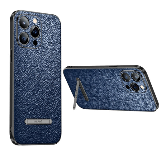 For iPhone 13 SULADA Invisible Bracket Leather Back Cover Phone Case(Blue) - iPhone 13 Cases by SULADA | Online Shopping UK | buy2fix