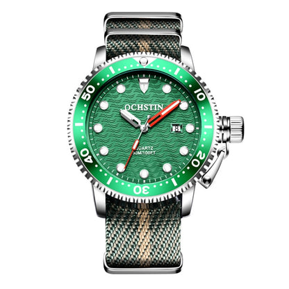 OCHSTIN 7003B Multifunctional Quartz Waterproof Luminous Men Watch(Silver Green) - Nylon Strap Watches by OCHSTIN | Online Shopping UK | buy2fix