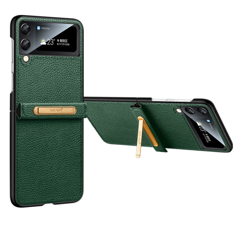 For Samsung Galaxy Z Flip3 5G SULADA Invisible Bracket Leather Back Cover Phone Case(Dark Green) - Galaxy Phone Cases by SULADA | Online Shopping UK | buy2fix