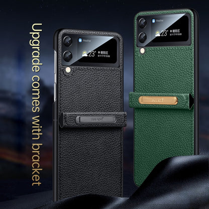 For Samsung Galaxy Z Flip3 5G SULADA Invisible Bracket Leather Back Cover Phone Case(Dark Green) - Galaxy Phone Cases by SULADA | Online Shopping UK | buy2fix