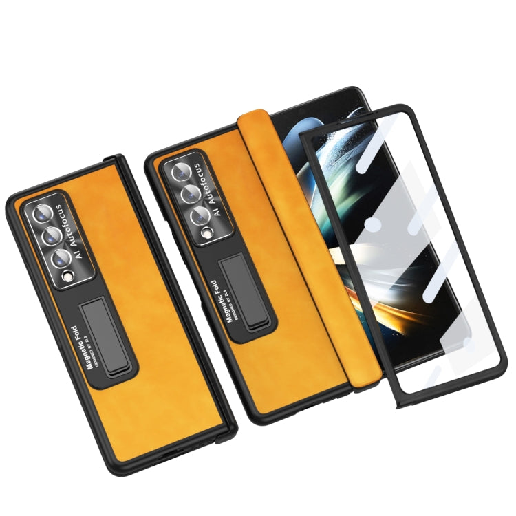 For Samsung Galaxy Z Fold4 Napa Texture All-inclusive Phone Case(Yellow) - Galaxy Z Fold4 5G Cases by buy2fix | Online Shopping UK | buy2fix