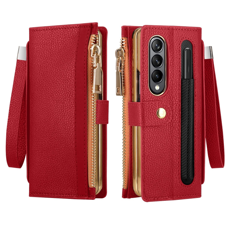 For Samsung Galaxy Z Fold4 Celebrity Series RFID Anti-theft Brush Phone Leather Case with Pen Slot(Red) - Galaxy Z Fold4 5G Cases by buy2fix | Online Shopping UK | buy2fix