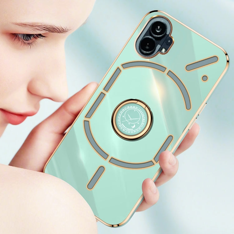 For Nothing Phone 1 XINLI Straight Edge 6D Electroplate TPU Phone Case with Ring Holder(Mint Green) - More Brand by buy2fix | Online Shopping UK | buy2fix