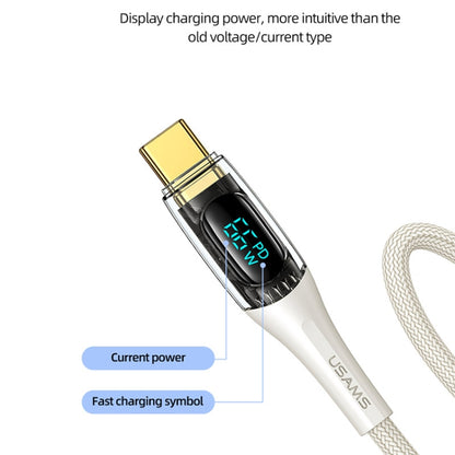 USAMS USB to Type-C 66W Aluminum Alloy Transparent Digital Display Fast Charge Data Cable, Cable Length:2m(Black) -  by USAMS | Online Shopping UK | buy2fix