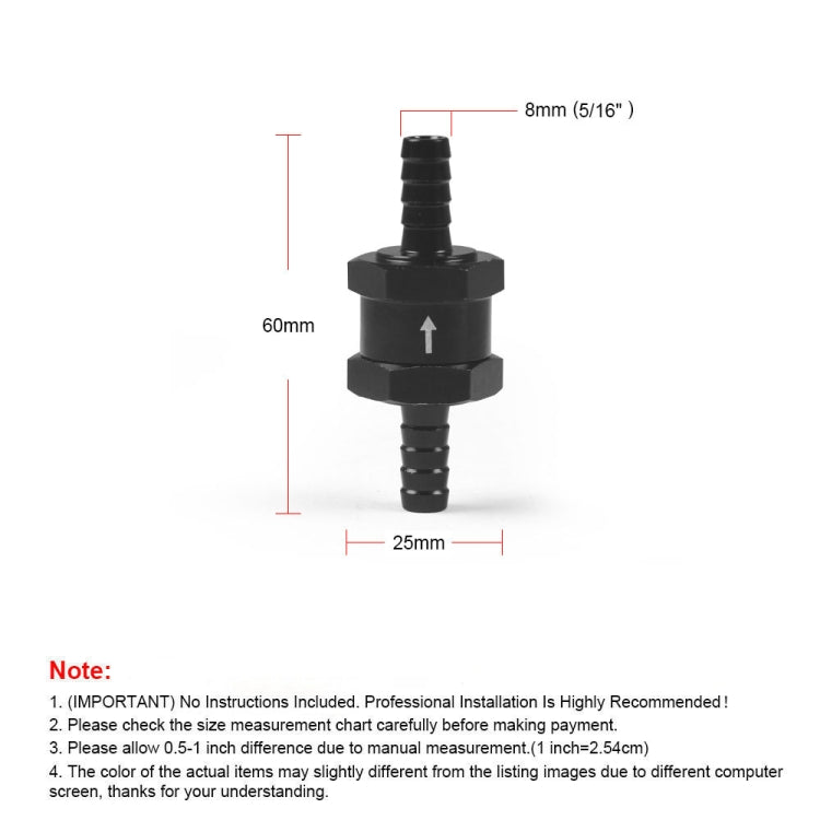 8mm Car  Aluminium Alloy Fuel Petrol One Way Non Return Check Valve - In Car by buy2fix | Online Shopping UK | buy2fix