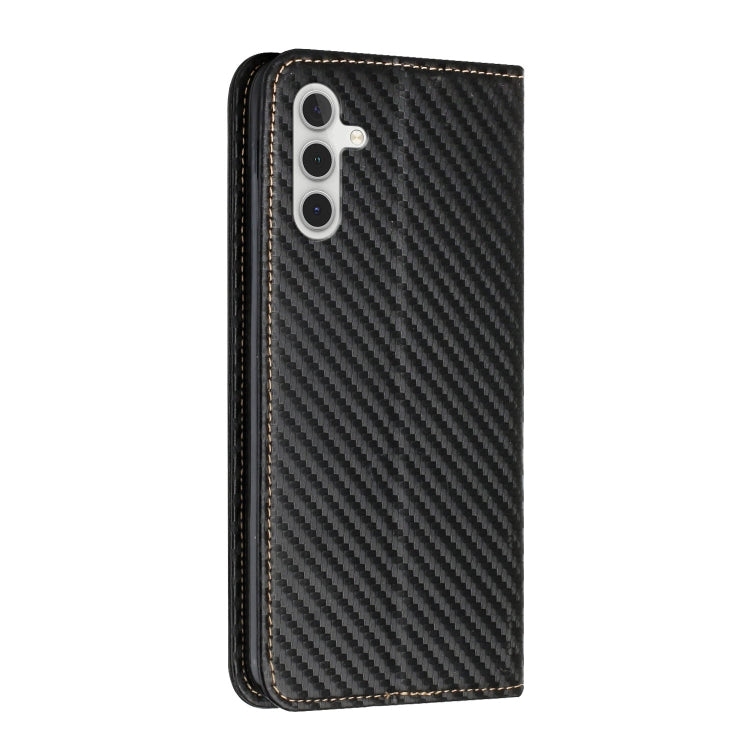 For Samsung Galaxy A34 Carbon Fiber Texture Flip Holder Leather Phone Case(Black) - Galaxy Phone Cases by buy2fix | Online Shopping UK | buy2fix