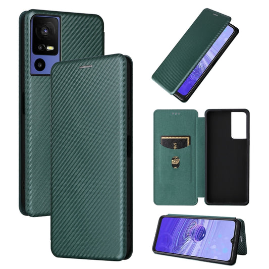 For TCL 40SE Carbon Fiber Texture Flip Leather Phone Case(Green) - More Brand by buy2fix | Online Shopping UK | buy2fix