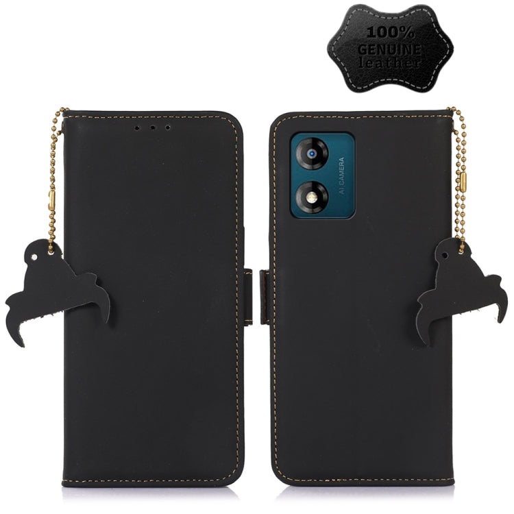 For Motorola Moto E13 Genuine Leather Magnetic RFID Leather Phone Case(Black) - Motorola Cases by buy2fix | Online Shopping UK | buy2fix