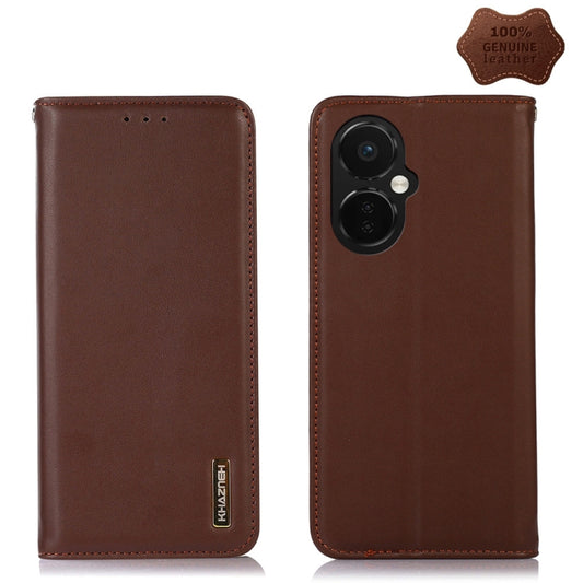 For OnePlus Nord CE 3 Lite KHAZNEH Nappa Top Layer Cowhide Leather Phone Case(Brown) - OnePlus Cases by buy2fix | Online Shopping UK | buy2fix