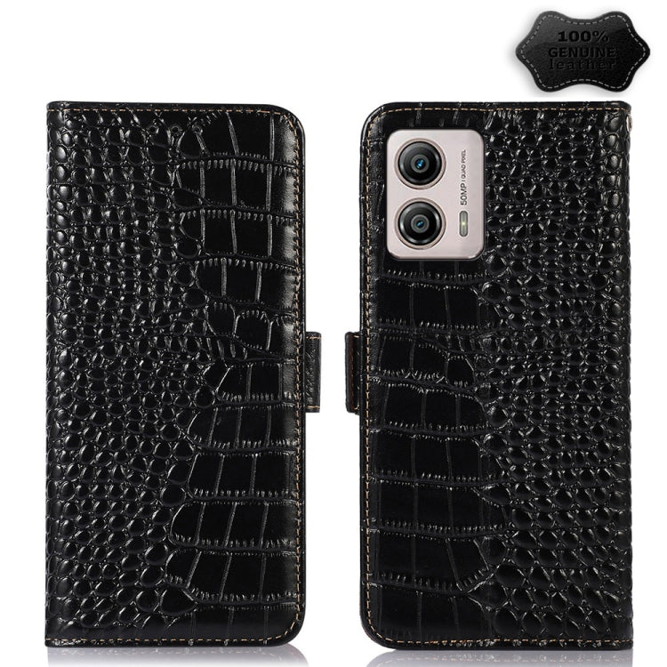 For Motorola Moto G53 5G Crocodile Top Layer Cowhide RFID Leather Phone Case(Black) - Motorola Cases by buy2fix | Online Shopping UK | buy2fix