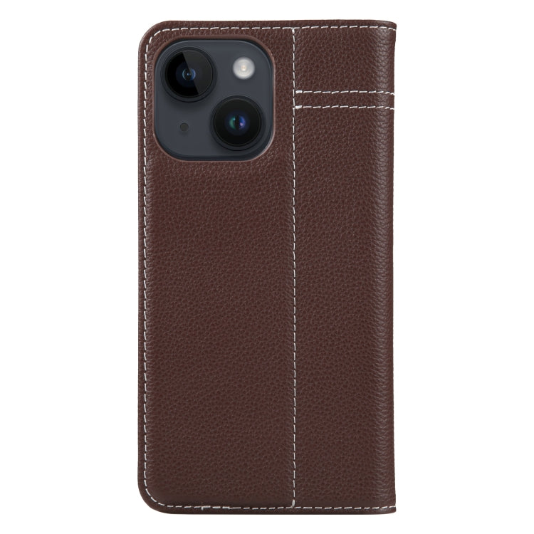 For iPhone 14 GEBEI Top-grain Horizontal Flip Leather Phone Case(Brown) - iPhone 14 Cases by GEBEI | Online Shopping UK | buy2fix