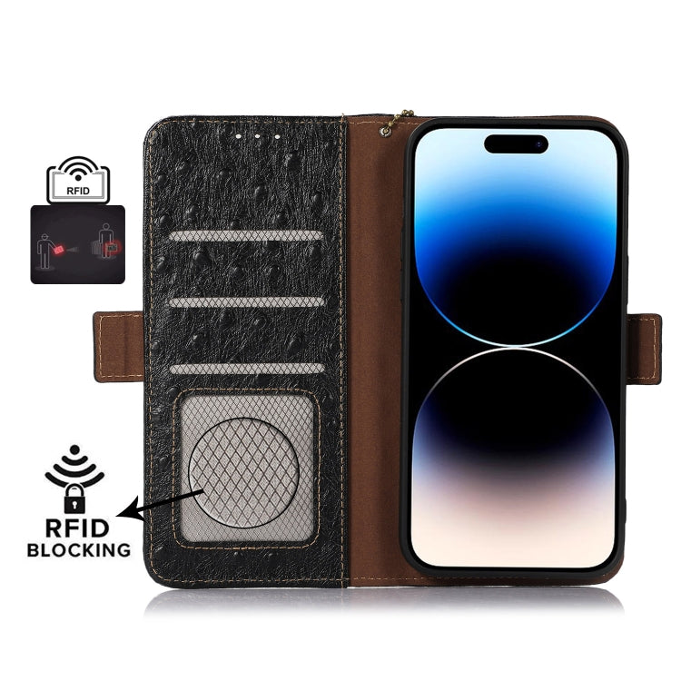 For Motorola Moto G53 5G / G13 / G23 Ostrich Pattern Genuine Leather RFID Phone Case(Black) - Motorola Cases by buy2fix | Online Shopping UK | buy2fix