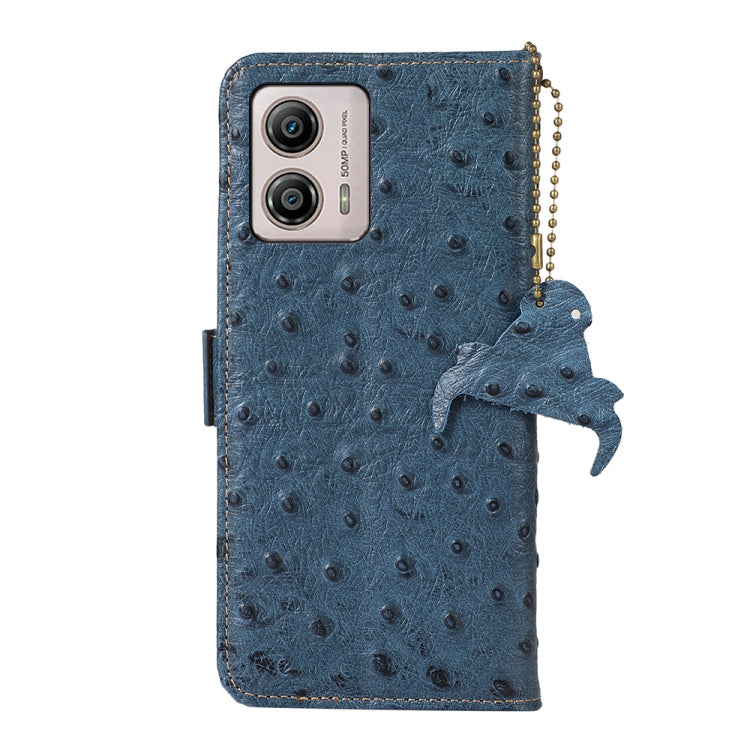 For Motorola Moto G53 5G / G13 / G23 Ostrich Pattern Genuine Leather RFID Phone Case(Blue) - Motorola Cases by buy2fix | Online Shopping UK | buy2fix