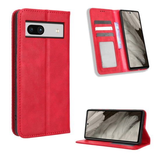 For Google Pixel 7a Magnetic Buckle Retro Texture Leather Phone Case(Red) - Google Cases by buy2fix | Online Shopping UK | buy2fix