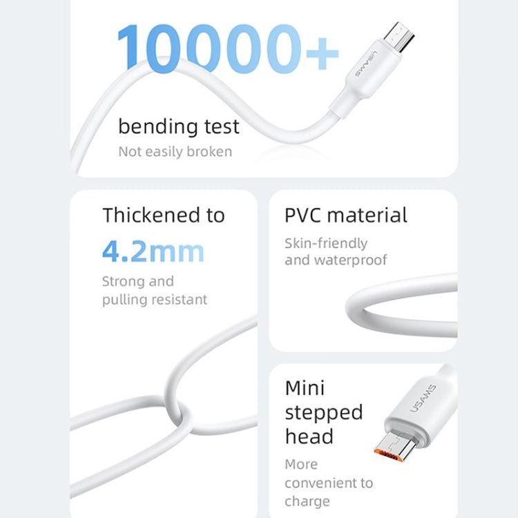 USAMS US-SJ608 U84 2A USB to Micro USB Charging Data Cable, Cable Length:2m(White) -  by USAMS | Online Shopping UK | buy2fix