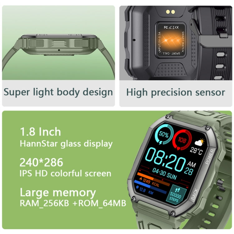 K6 1.8 inch IP67 Waterproof Smart Watch, Support Heart Rate / Sleep Monitoring(Green) - Smart Wear by buy2fix | Online Shopping UK | buy2fix