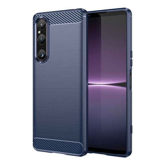 For Sony Xperia 1 V Brushed Texture Carbon Fiber TPU Phone Case(Blue) - Sony Cases by buy2fix | Online Shopping UK | buy2fix