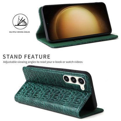 For Samsung Galaxy S23 5G Fierre Shann Crocodile Texture Magnetic Genuine Leather Phone Case(Green) - Galaxy S23 5G Cases by FIERRE SHANN | Online Shopping UK | buy2fix