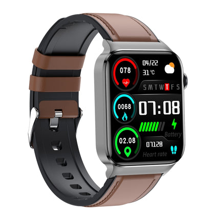 T50 1.85 inch Leather Band IP67 Waterproof Smart Watch Supports Voice Assistant / Health Monitoring(Brown) - Smart Wear by buy2fix | Online Shopping UK | buy2fix