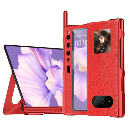 For Huawei Mate Xs 2 integrated Cross Pattern Electroplating All-inclusive Phone Case with Stand(Red) - Huawei Cases by buy2fix | Online Shopping UK | buy2fix