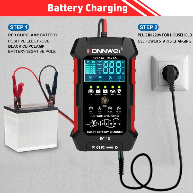 KONNWEI CR-10 2 inch Car Battery Charger Battery Pulse Repair Tool, Plug Type:UK Plug - In Car by KONNWEI | Online Shopping UK | buy2fix