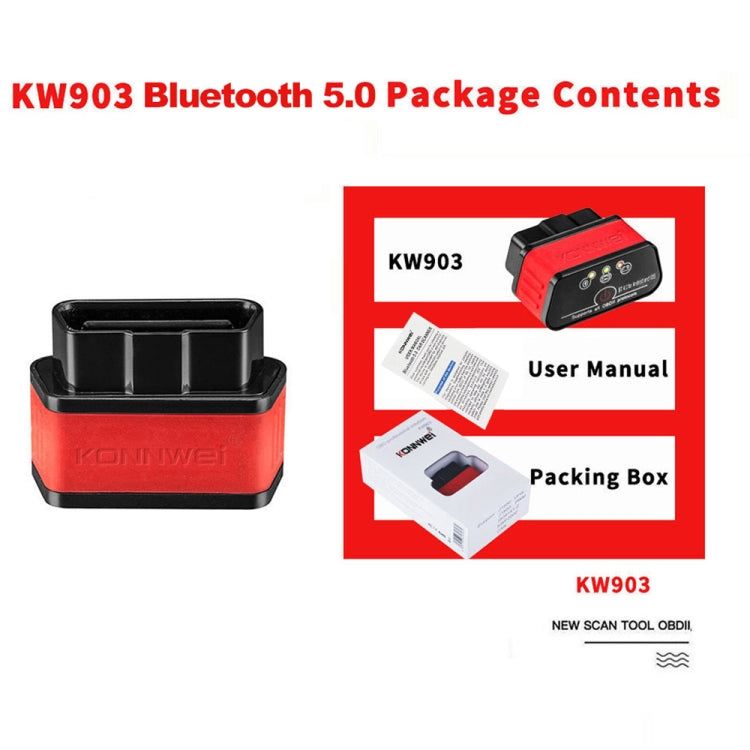 KONNWEI KW903 Bluetooth 5.0 OBD2 Car Fault Diagnostic Scan Tools Support IOS / Android(Black) - Code Readers & Scan Tools by KONNWEI | Online Shopping UK | buy2fix