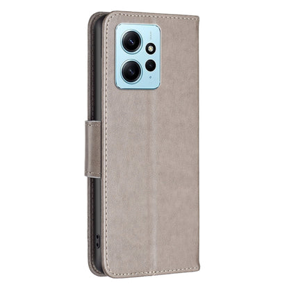 For Xiaomi Redmi Note 12 4G Global Two Butterflies Embossing Leather Phone Case(Grey) - Note 12 Cases by buy2fix | Online Shopping UK | buy2fix