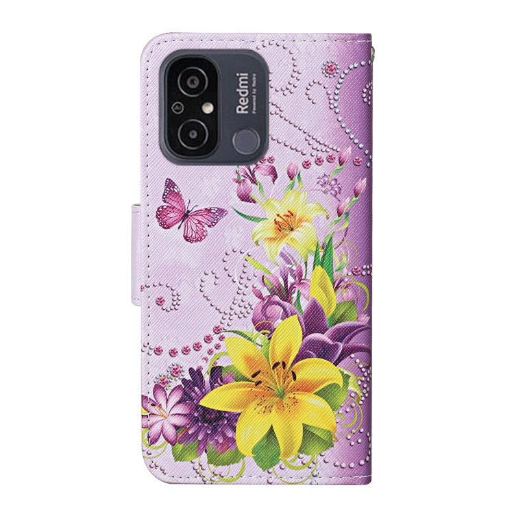For Xiaomi Redmi 12C Colored Drawing Pattern Flip Leather Phone Case(Yellow Flower Butterfly) - Xiaomi Cases by buy2fix | Online Shopping UK | buy2fix