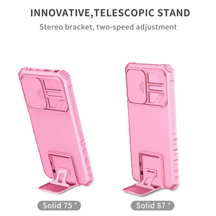 For Xiaomi Redmi Note 12 Pro 5G / Poco X5 Pro Stereoscopic Holder Sliding Camshield Phone Case(Pink) - Note 12 Pro Cases by buy2fix | Online Shopping UK | buy2fix