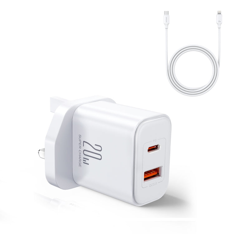 J0YROOM TCF05 20W USB+USB-C/Type-C Dual Interface Fast Charger Set, Specification:UK Plug(White) - USB Charger by JOYROOM | Online Shopping UK | buy2fix