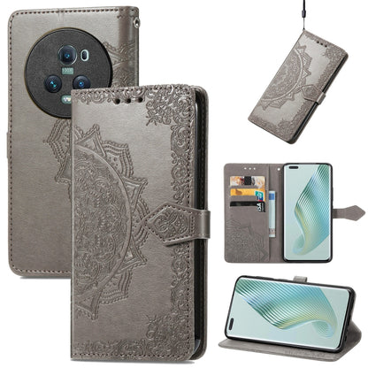For Honor Magic5 Pro Mandala Flower Embossed Leather Phone Case(Grey) - Honor Cases by buy2fix | Online Shopping UK | buy2fix