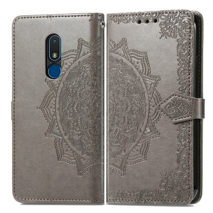 For Nokia C3 Mandala Flower Embossed Leather Phone Case(Grey) - Nokia Cases by buy2fix | Online Shopping UK | buy2fix