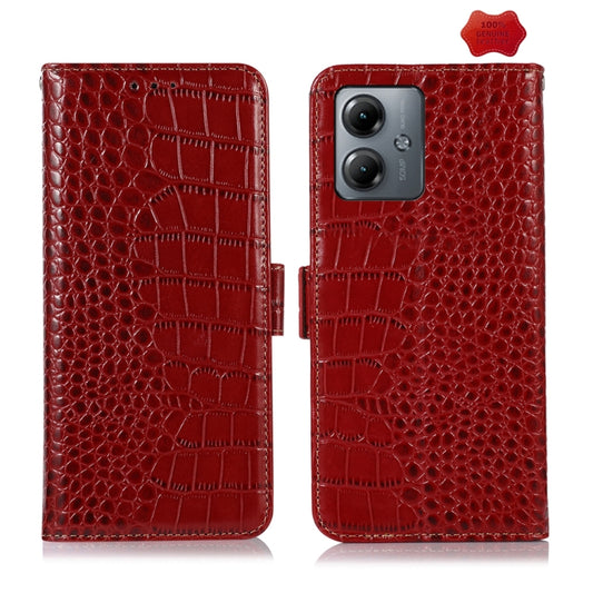 For Motorola Moto G14 4G Crocodile Top Layer Cowhide Leather Phone Case(Red) - Motorola Cases by buy2fix | Online Shopping UK | buy2fix