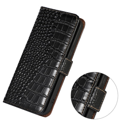 For Motorola Moto G14 4G Crocodile Top Layer Cowhide Leather Phone Case(Black) - Motorola Cases by buy2fix | Online Shopping UK | buy2fix