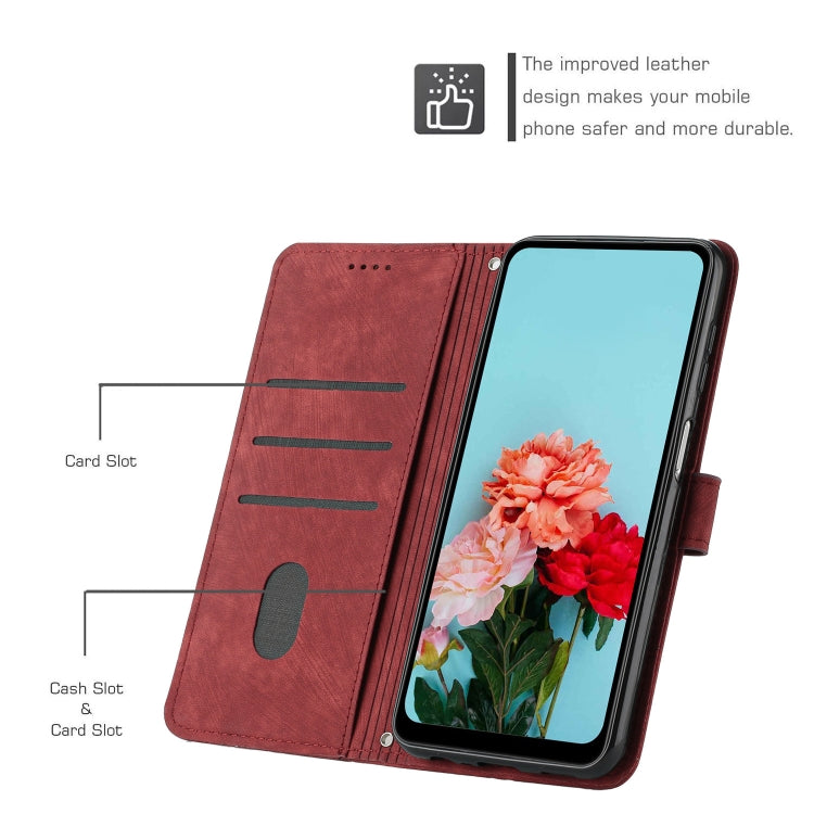 For Xiaomi Redmi 9C / 10A  / Poco C31 Skin Feel Stripe Pattern Leather Phone Case with Lanyard(Red) - Xiaomi Cases by buy2fix | Online Shopping UK | buy2fix