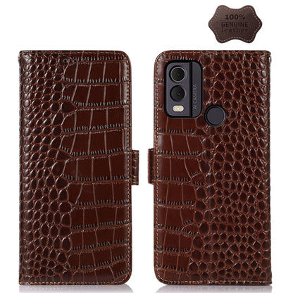 For Nokia C22 4G Crocodile Top Layer Cowhide Leather Phone Case(Brown) - Nokia Cases by buy2fix | Online Shopping UK | buy2fix