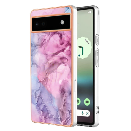 For Google Pixel 6A Electroplating Marble Dual-side IMD Phone Case(Pink 013) - Google Cases by buy2fix | Online Shopping UK | buy2fix