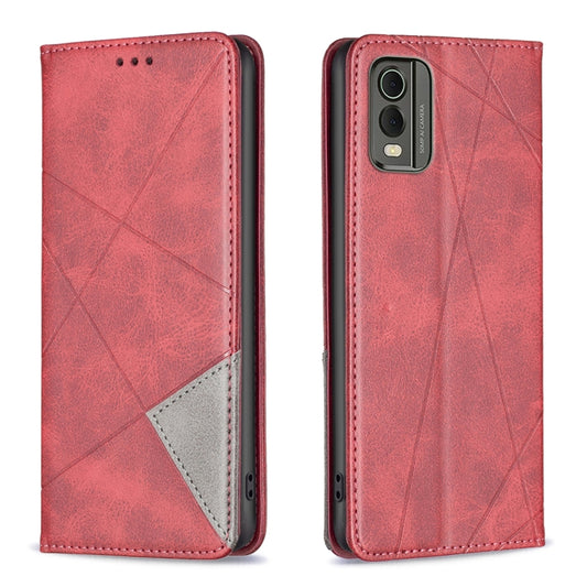 For Nokia C32 Rhombus Texture Magnetic Leather Phone Case(Red) - Nokia Cases by buy2fix | Online Shopping UK | buy2fix