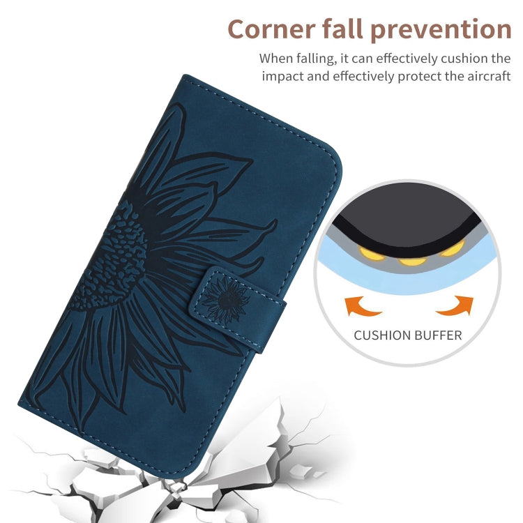 For Sony Xperia 10 V HT04 Skin Feel Sun Flower Embossed Flip Leather Phone Case with Lanyard(Inky Blue) - Sony Cases by buy2fix | Online Shopping UK | buy2fix