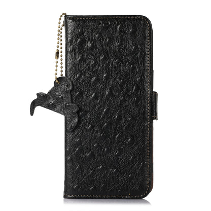 For Honor Magic5 Ostrich Pattern Genuine Leather RFID Phone Case(Black) - Honor Cases by buy2fix | Online Shopping UK | buy2fix
